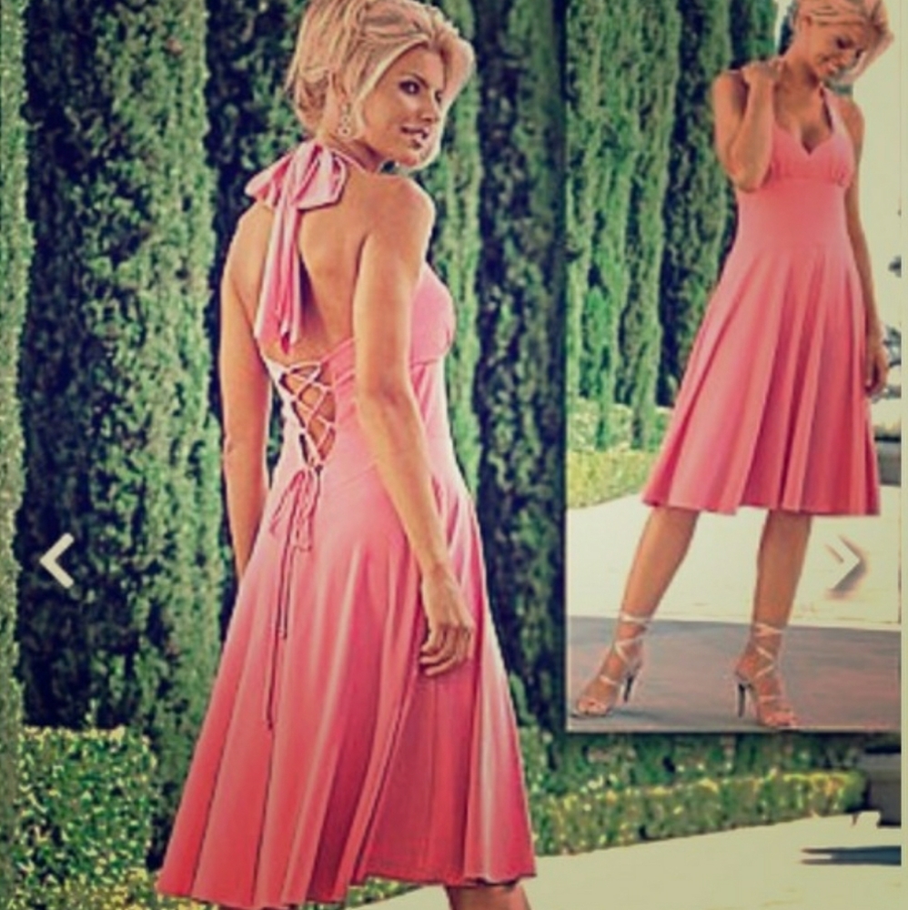 Venus Lace Up Halter Dress Coral